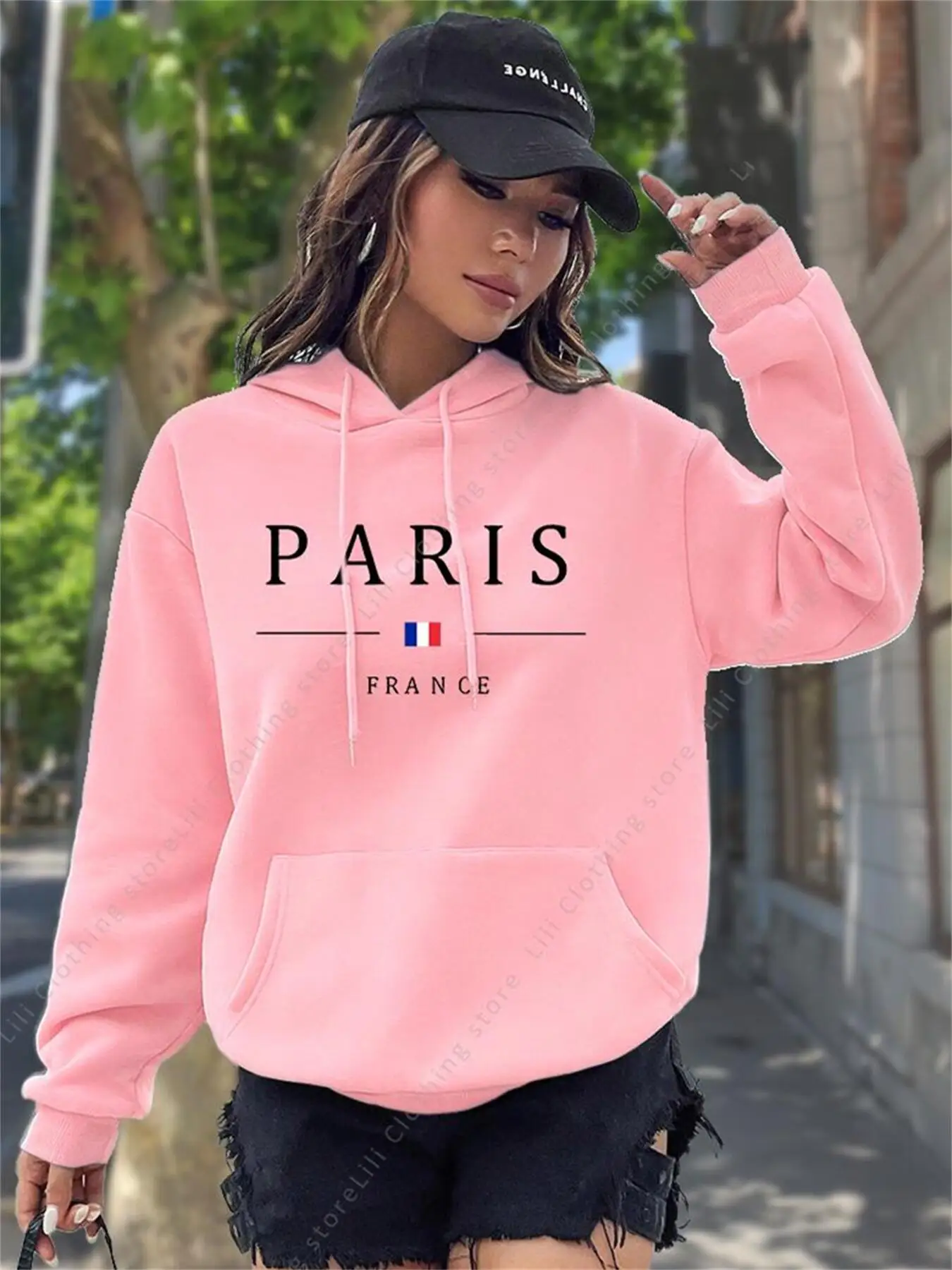 Winter Clothing Drawing - เสื้อฮู้ดพิมพ์ลายกราฟิก PARIS เสื้อสเวตเชิ้ตมีฮู้ดสำหรับผู้หญิง เสื้อพูลโอเวอร์สไตล์ Y2K เสื้อผ้าสตรีทสปอร์ต