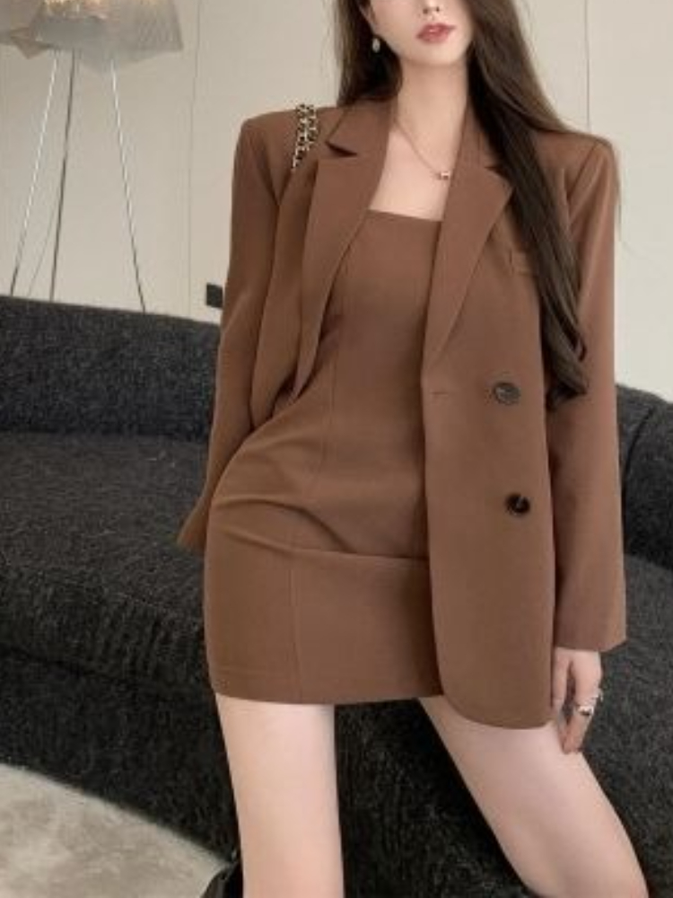 Winter Clothing Pk - ชุดเซ็ต 2 ชิ้น สีน้ำตาล สไตล์หรูหรา สำหรับฤดูใบไม้ร่วงและฤดูหนาว