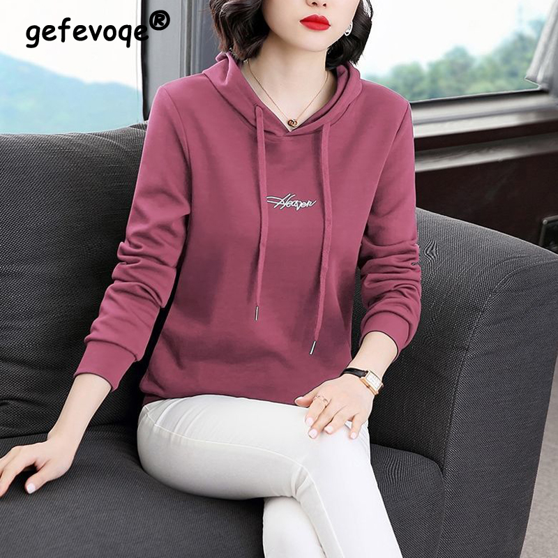 Winter Clothing Drawing - เสื้อผ้าสตรีทแวร์มีฮู้ดแขนยาวทรงหลวมแขนยาวปักลายตัวอักษร MODE Korea 2023ฤดูใบไม้ร่วง
