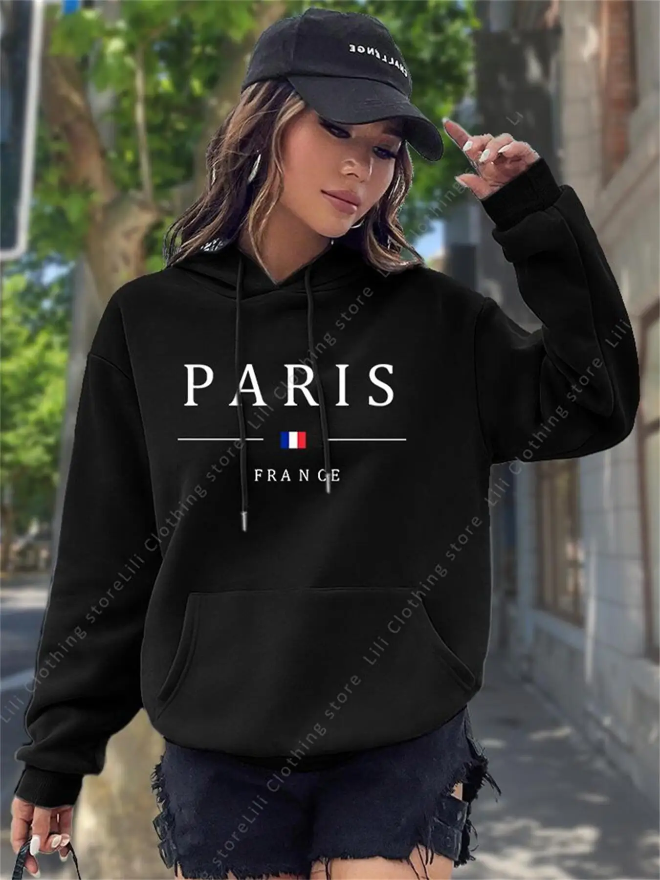 เสื้อฮู้ดพิมพ์ลายกราฟิก PARIS  - Winter Clothing Drawing บทวิจารณ์และราคา